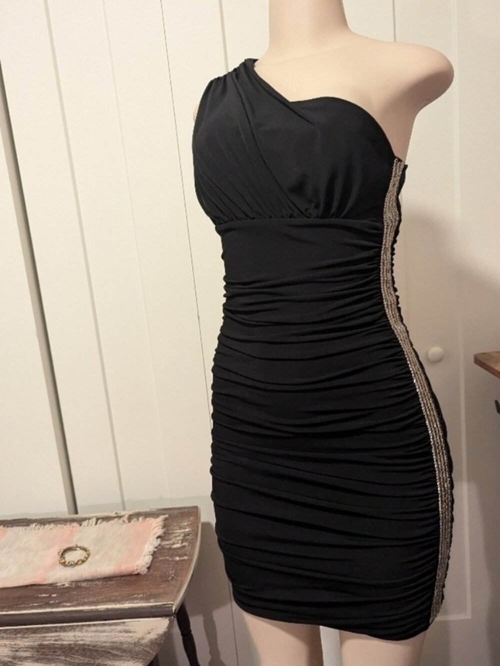 Black Bodycon Jewel/Braded Black Dress Size‎ 4- y2k/party/coquette